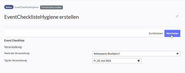 Geladenes Formular "Event Checkliste"