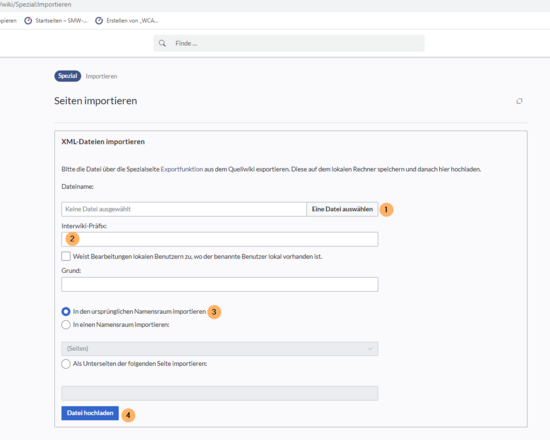 Screenshot der Import-Spezialseite