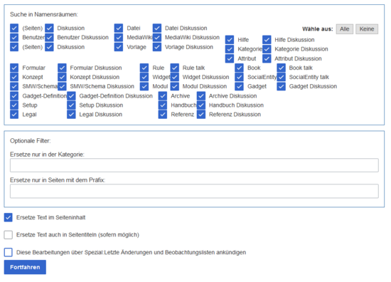 Einstellungen beim Text ersetzen