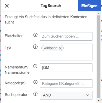 Screenshot des Einstsellungs-Dialogs für das Suchfeld