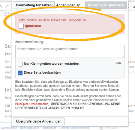Hinweis zur Kategorisierung mit Möglichkeit zum Ignorieren