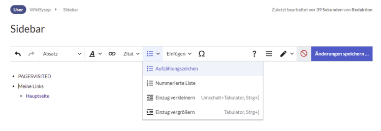 Benutzermenü bearbeiten