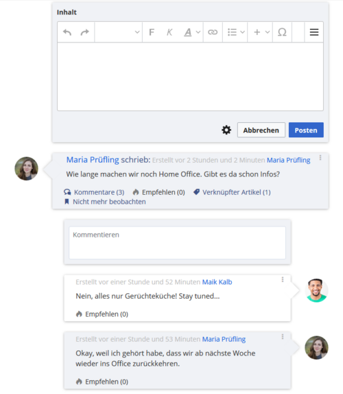 Microblog mit geöffnetem Texteingabefeld