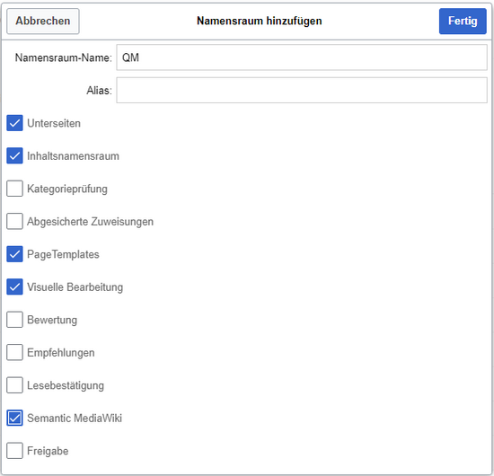 Eigenschaften eines Namensraums aktivieren