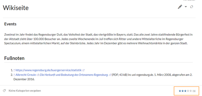 Wikiseite mit Eingerahmten Sternen zur Bewertung