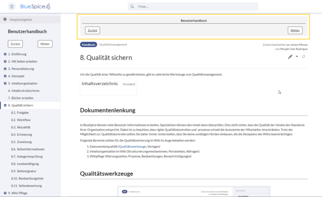 Buchnavigation vor dem Seiteninhalt