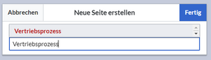 Dialogkasten mit gewünschtem Seitennamen "Vertriebsprozess"