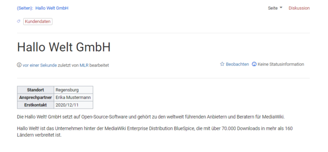 Kundenseite mit Kundendatenformular.