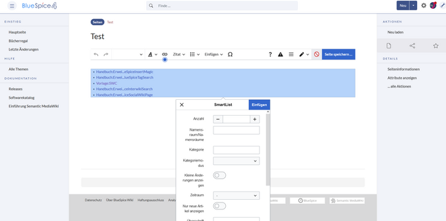 Optionen des Tags smartlist