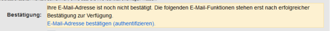 Hinweis unbestätigte E-Mail-Adresse