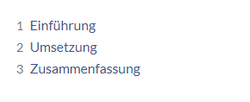 Darstellung des Inhalstverzeichnisses mit der Hauptebene