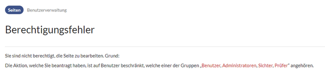 Standard Berechtigungsfehlermeldung