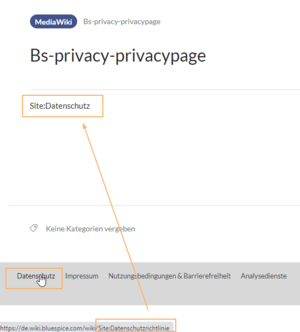Screenshot der Systemnachricht und des verlinkten Fußleistenlinks