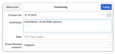 Screenshot von Errinerungsfeld
