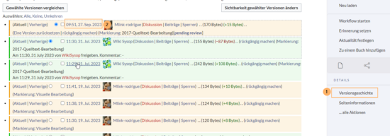 Screenshot der Versionsgeschichte