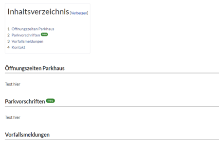 Screenshot einer Seite mit einer Neu-Markierung