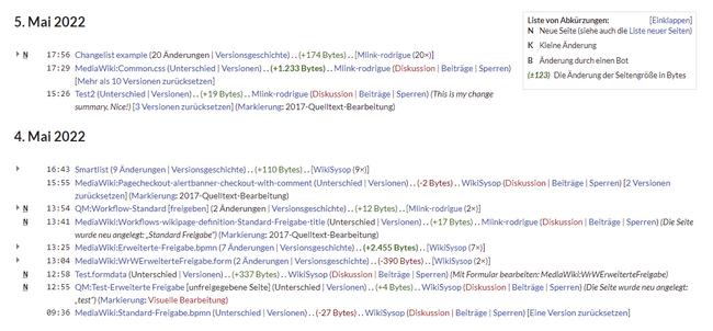 Transkludierte letzte Änderungen