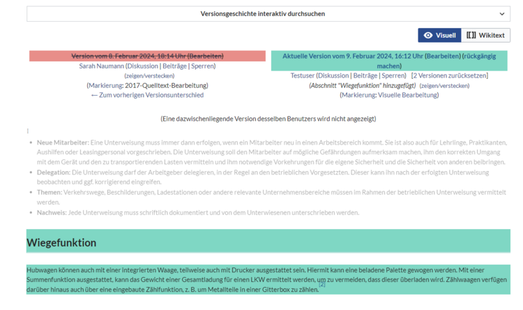 Visueller Versionsvergleich zweier Versionen der Seite "Elektro-Hubwagen Alligator"