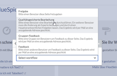 Screenshot des Workflow auswählen-Dialogs