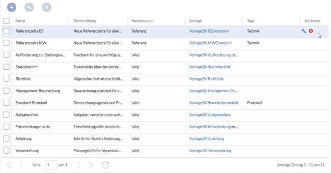 Seitenvorlagenverwaltung