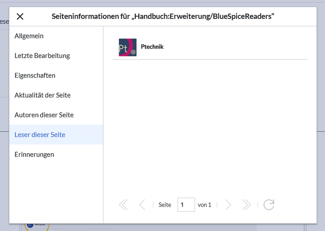 Leser im Seiteninformations-Flyout