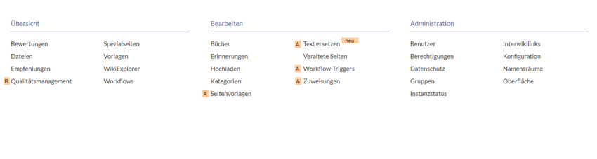 Screenshot der Administrator-Ansicht des Menüs.