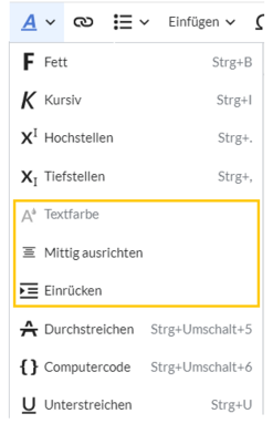 hervorgehobene Formatierungsoptionen der in dieser Zelle beschriebenen Optionen